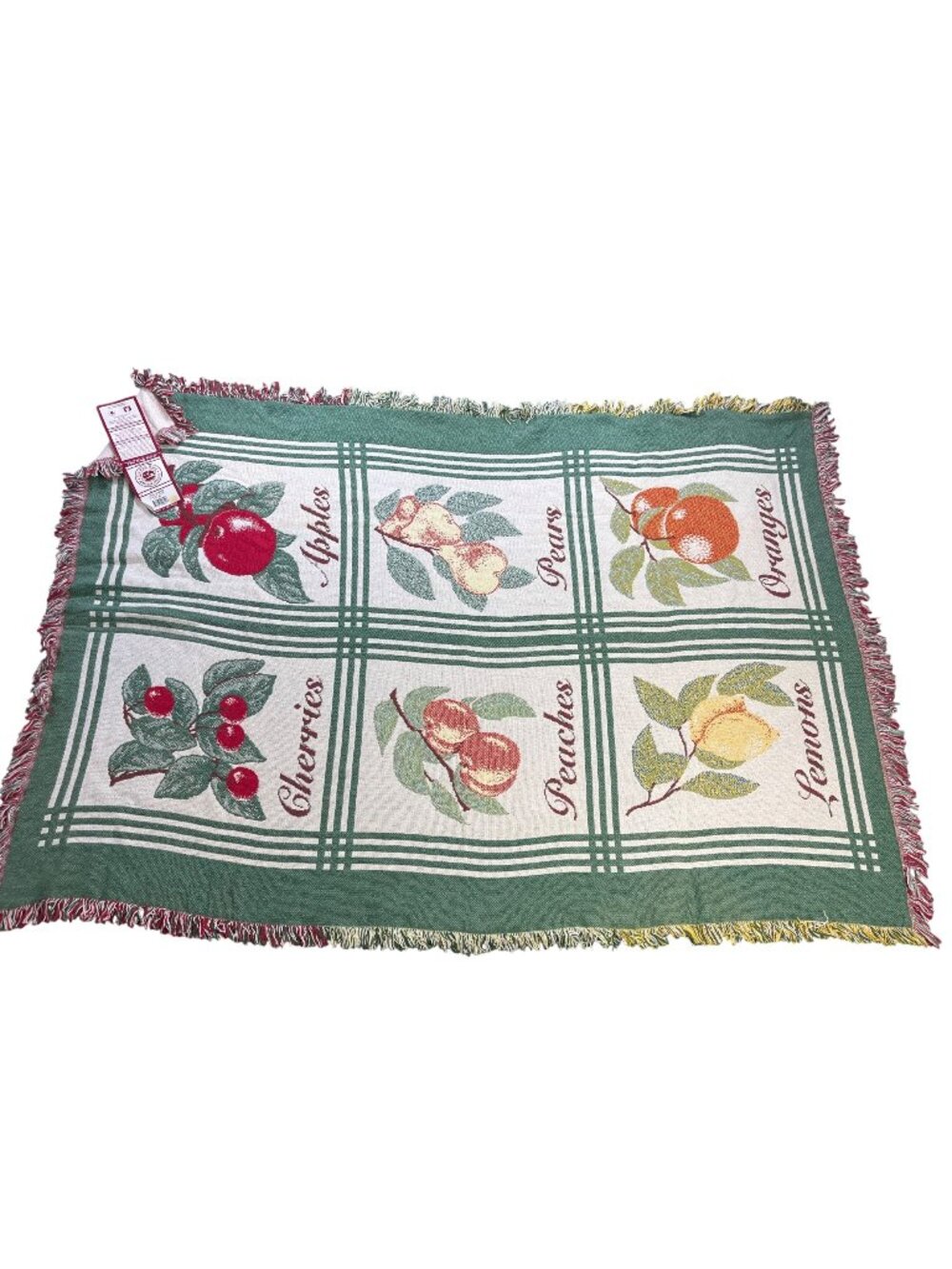 The Rug Barn Fruit Sampler Throw Blanket 46" X 67" 100% Cotton Woven Design Gree